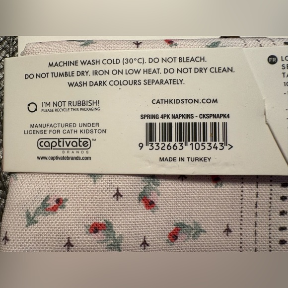 Cath Kidston Set of 4 Cotton Napkins Floral Vintage Style 45cm x 45cm - Picture 5 of 5